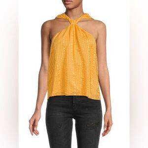 Frame NWT Draped Silk Crinkle Neck Halter Top in Kumquat Size M